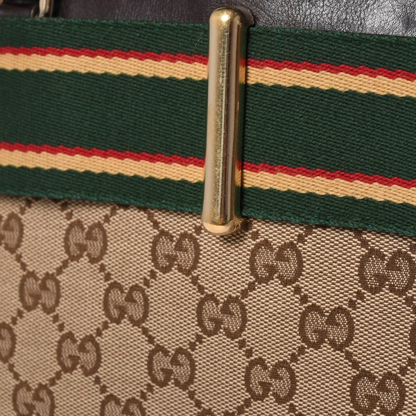 GUCCI グッチ ワンショルダー ハンドバッグ 162873 205027 GGキャンバス シェリーライン レザー ブラウン 美品 中古 4a000209