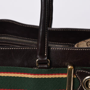 GUCCI グッチ ワンショルダー ハンドバッグ 162873 205027 GGキャンバス シェリーライン レザー ブラウン 美品 中古 4a000209