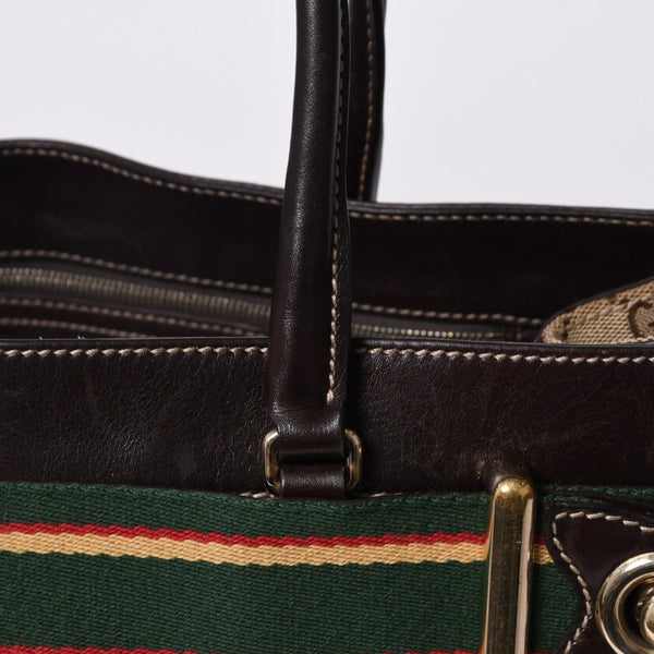 GUCCI グッチ ワンショルダー ハンドバッグ 162873 205027 GGキャンバス シェリーライン レザー ブラウン 美品 中古 4a000209