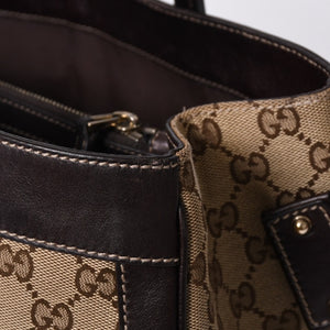 GUCCI グッチ ワンショルダー ハンドバッグ 162873 205027 GGキャンバス シェリーライン レザー ブラウン 美品 中古 4a000209