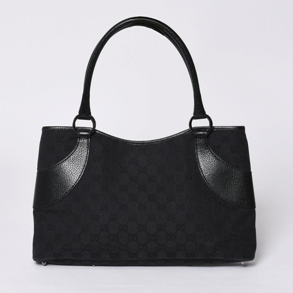 極美品 GUCCI グッチ ワンショルダー ハンドバッグ 113015 001013 GGキャンバス レザー ブラック ゴールド金具 中古 4a000194