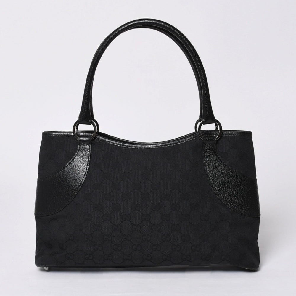 極美品 GUCCI グッチ ワンショルダー ハンドバッグ 113015 001013 GGキャンバス レザー ブラック ゴールド金具 中古 4a000194