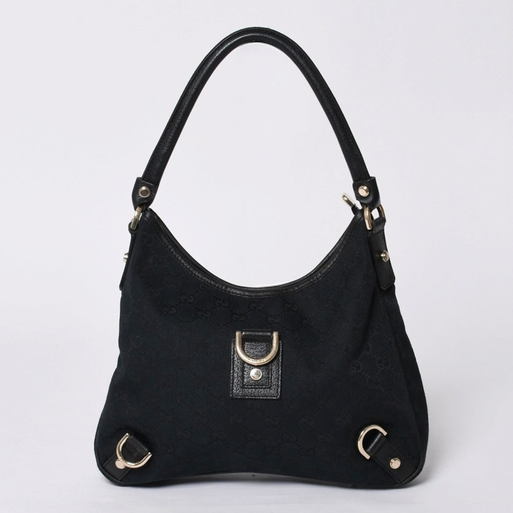 極美品 GUCCI グッチ ホーボー ワンショルダー ハンドバッグ 130738 214397 GGキャンバス レザー ブラック ゴールド金具 中古 4a000212