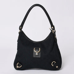 Very Good Condition GUCCI Gucci Hobo One Shoulder Handbag 130738 214397 GG Canvas Leather Black Gold Hardware Used 4a000212