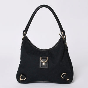 Very Good Condition GUCCI Gucci Hobo One Shoulder Handbag 130738 214397 GG Canvas Leather Black Gold Hardware Used 4a000212