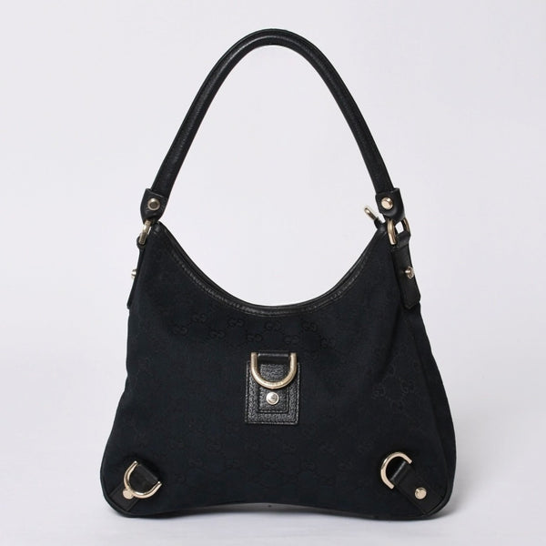 Very Good Condition GUCCI Gucci Hobo One Shoulder Handbag 130738 214397 GG Canvas Leather Black Gold Hardware Used 4a000212