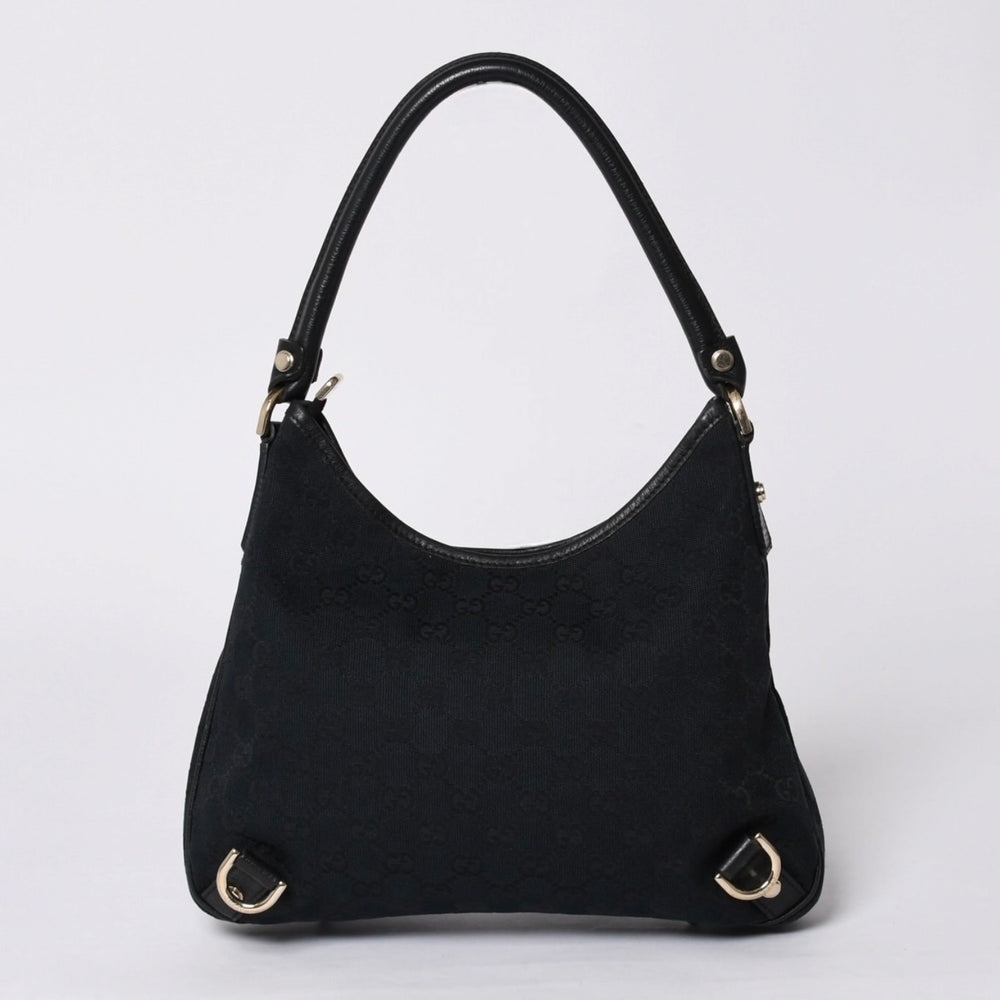 極美品 GUCCI グッチ ホーボー ワンショルダー ハンドバッグ 130738 214397 GGキャンバス レザー ブラック ゴールド金具 中古 4a000212