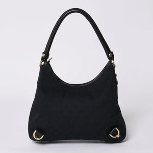 Very Good Condition GUCCI Gucci Hobo One Shoulder Handbag 130738 214397 GG Canvas Leather Black Gold Hardware Used 4a000212