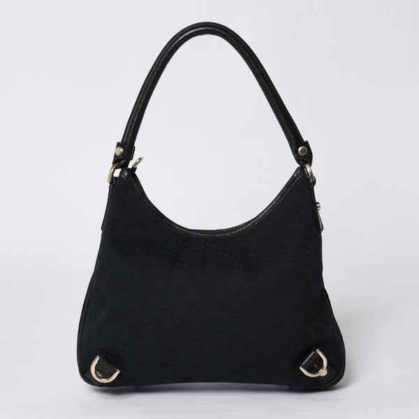 Very Good Condition GUCCI Gucci Hobo One Shoulder Handbag 130738 214397 GG Canvas Leather Black Gold Hardware Used 4a000212