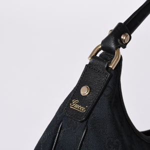 Very Good Condition GUCCI Gucci Hobo One Shoulder Handbag 130738 214397 GG Canvas Leather Black Gold Hardware Used 4a000212