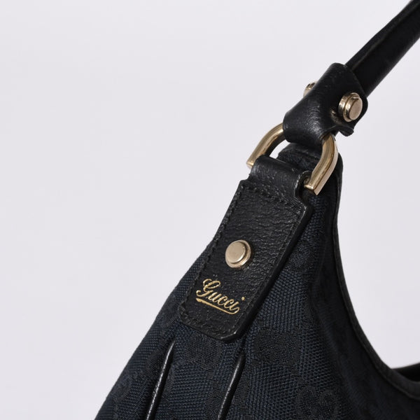 Very Good Condition GUCCI Gucci Hobo One Shoulder Handbag 130738 214397 GG Canvas Leather Black Gold Hardware Used 4a000212