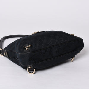 Very Good Condition GUCCI Gucci Hobo One Shoulder Handbag 130738 214397 GG Canvas Leather Black Gold Hardware Used 4a000212