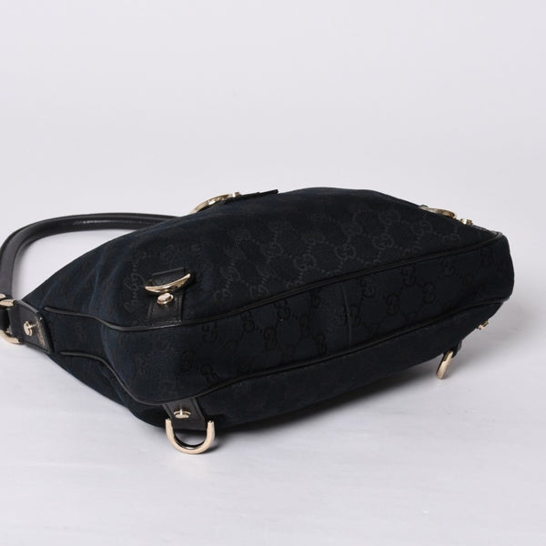 Very Good Condition GUCCI Gucci Hobo One Shoulder Handbag 130738 214397 GG Canvas Leather Black Gold Hardware Used 4a000212