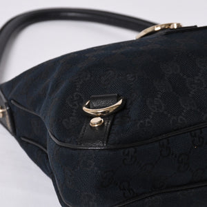 Very Good Condition GUCCI Gucci Hobo One Shoulder Handbag 130738 214397 GG Canvas Leather Black Gold Hardware Used 4a000212