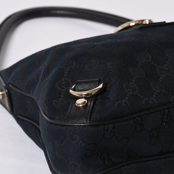 Very Good Condition GUCCI Gucci Hobo One Shoulder Handbag 130738 214397 GG Canvas Leather Black Gold Hardware Used 4a000212