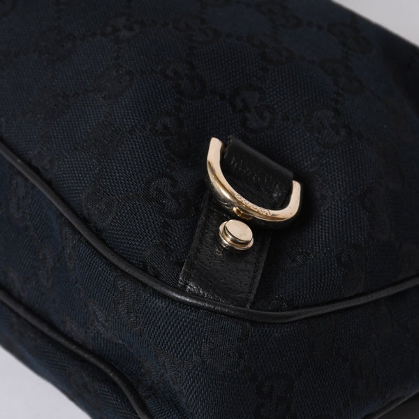 Very Good Condition GUCCI Gucci Hobo One Shoulder Handbag 130738 214397 GG Canvas Leather Black Gold Hardware Used 4a000212
