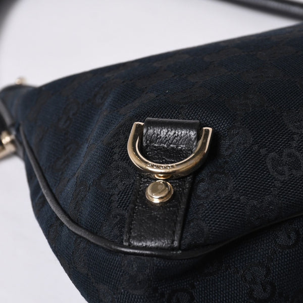 Very Good Condition GUCCI Gucci Hobo One Shoulder Handbag 130738 214397 GG Canvas Leather Black Gold Hardware Used 4a000212