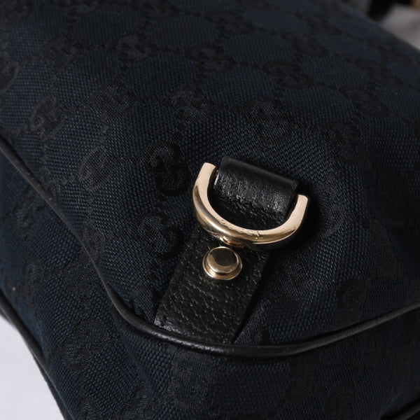 Very Good Condition GUCCI Gucci Hobo One Shoulder Handbag 130738 214397 GG Canvas Leather Black Gold Hardware Used 4a000212