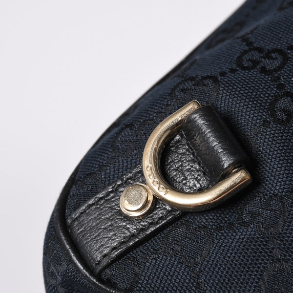 Very Good Condition GUCCI Gucci Hobo One Shoulder Handbag 130738 214397 GG Canvas Leather Black Gold Hardware Used 4a000212