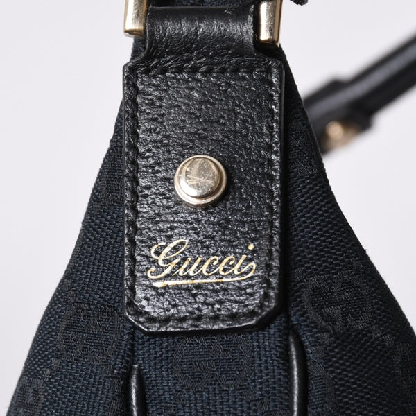 Very Good Condition GUCCI Gucci Hobo One Shoulder Handbag 130738 214397 GG Canvas Leather Black Gold Hardware Used 4a000212