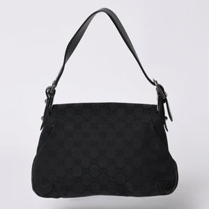 GUCCI Gucci Horsebit Hobo Handbag 120984 GG Canvas Leather Black Silver Hardware Good Condition Used 4a000401