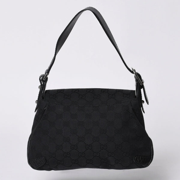 GUCCI Gucci Horsebit Hobo Handbag 120984 GG Canvas Leather Black Silver Hardware Good Condition Used 4a000401