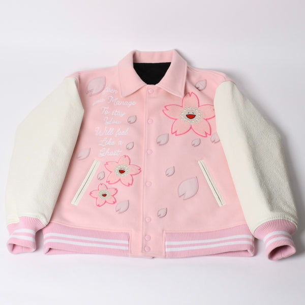 New and unused READYMADE×Takashi Murakami Readymade mononoke・made Varsity jacket cherry blossom pink white 4a000357