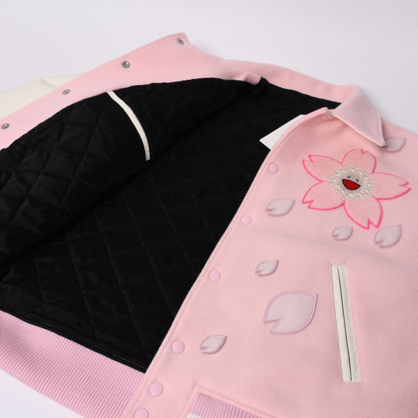 New and unused READYMADE×Takashi Murakami Readymade mononoke・made Varsity jacket cherry blossom pink white 4a000357