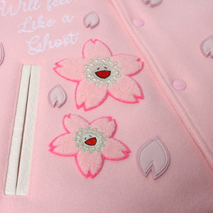 New and unused READYMADE×Takashi Murakami Readymade mononoke・made Varsity jacket cherry blossom pink white 4a000357