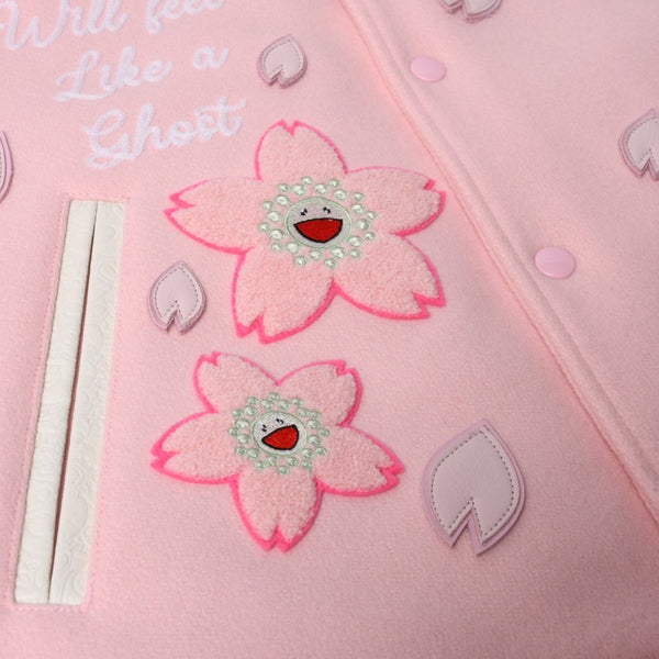New and unused READYMADE×Takashi Murakami Readymade mononoke・made Varsity jacket cherry blossom pink white 4a000357