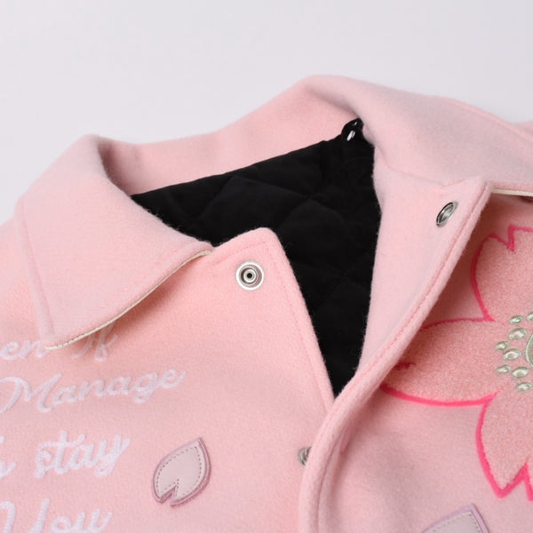 New and unused READYMADE×Takashi Murakami Readymade mononoke・made Varsity jacket cherry blossom pink white 4a000357
