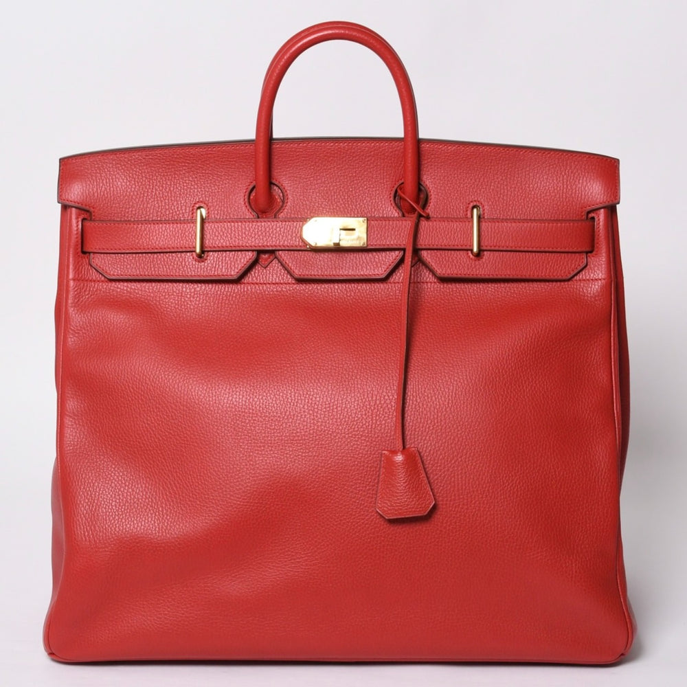 極美品 HERMES エルメス ハンドバッグ オータクロア50 クシュベル バーキン ブロンズ金具 レッド ○W刻印 中古 4a000978