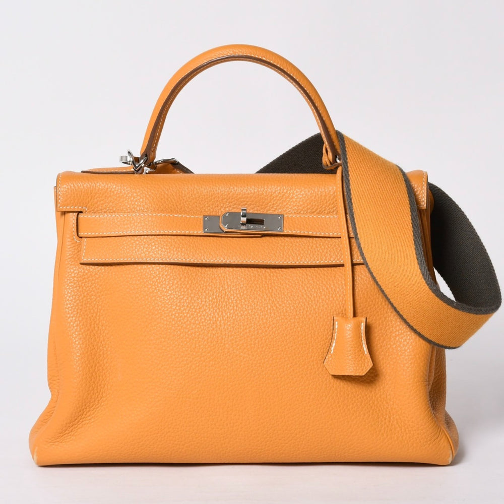 極美品 HERMES エルメス ケリー32 内縫い イエロー □P刻印 トリヨンクレマンス シルバー金具 ハンドバッグ 2WAY 中古 4a000778