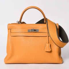 Very good condition HERMES Kelly 32 Inner stitching Yellow □P stamp Taurillon Clemence Silver hardware Handbag 2WAY Used 4a000778