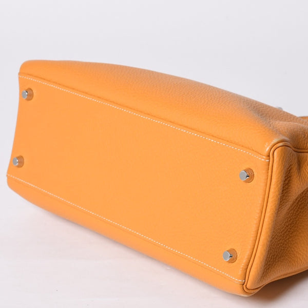 Very good condition HERMES Kelly 32 Inner stitching Yellow □P stamp Taurillon Clemence Silver hardware Handbag 2WAY Used 4a000778