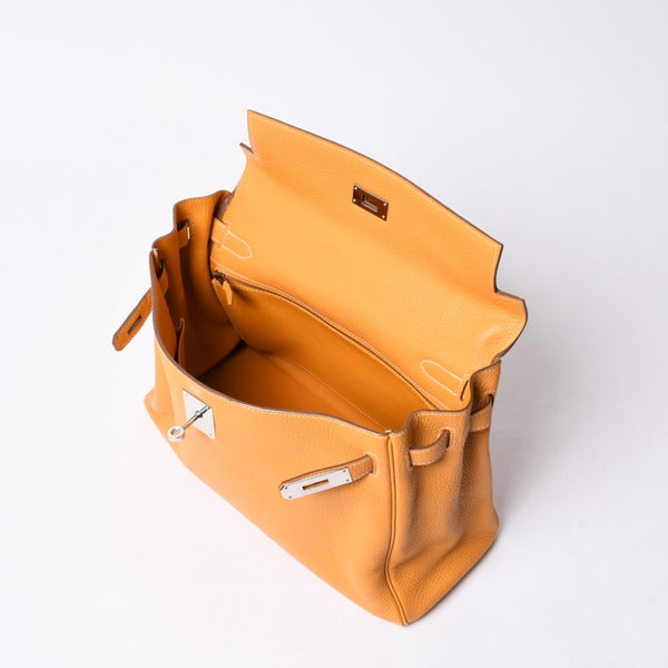 Very good condition HERMES Kelly 32 Inner stitching Yellow □P stamp Taurillon Clemence Silver hardware Handbag 2WAY Used 4a000778