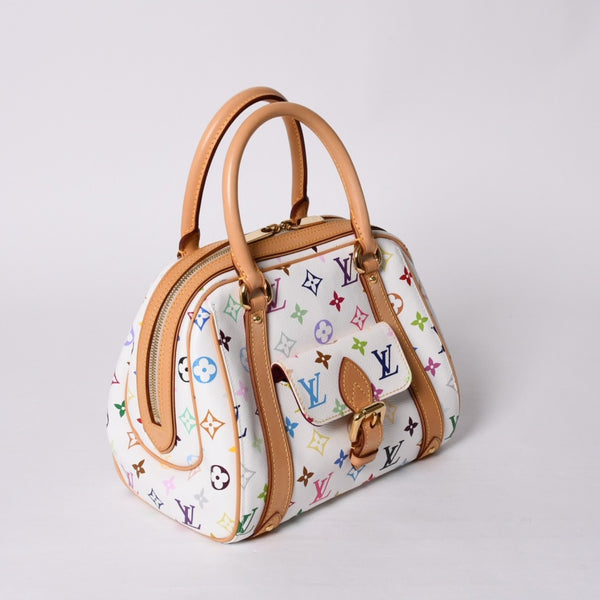 極美品 LOUIS VUITTON ルイヴィトン プリシラ ハンドバッグ M40096 モノグラム マルチカラー ホワイト 村上隆 中古 4a000736