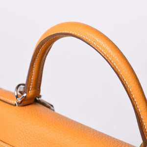 Very good condition HERMES Kelly 32 Inner stitching Yellow □P stamp Taurillon Clemence Silver hardware Handbag 2WAY Used 4a000778
