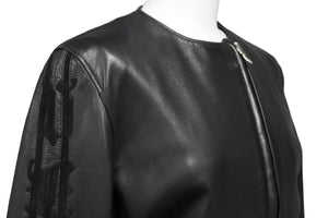 GIANNI VERSACE ジャンヌヴェルサーチ シングル ライダースジャケット ラムスキン ブラック サイズ38 美品 中古 50041