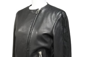 GIANNI VERSACE ジャンヌヴェルサーチ シングル ライダースジャケット ラムスキン ブラック サイズ38 美品 中古 50041