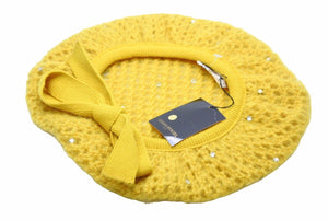 SONIA RYKIEL ソニアリキエル ニットハット 帽子 小物 ラインストーン DOLCE-AC イタリア製 ウール イエロー 美品 中古 50187