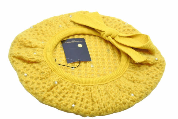 SONIA RYKIEL ソニアリキエル ニットハット 帽子 小物 ラインストーン DOLCE-AC イタリア製 ウール イエロー 美品 中古 50187