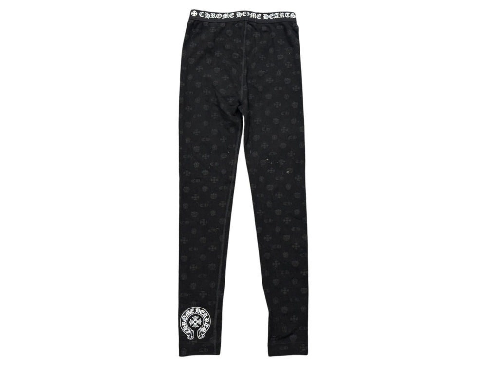 New and unused CHROME HEARTS Horseshoe Leggings Bottoms All over pattern Black White Cotton Size XS Used 4b005023