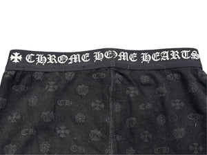 新品未使用 CHROME HEARTS クロムハーツ ホースシュー レギンス ボトムス 総柄 ブラック ホワイト コットン サイズXS 中古 4b005023