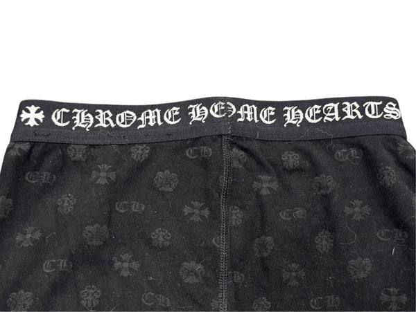 新品未使用 CHROME HEARTS クロムハーツ ホースシュー レギンス ボトムス 総柄 ブラック ホワイト コットン サイズXS 中古 4b005023