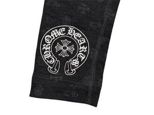 新品未使用 CHROME HEARTS クロムハーツ ホースシュー レギンス ボトムス 総柄 ブラック ホワイト コットン サイズXS 中古 4b005023