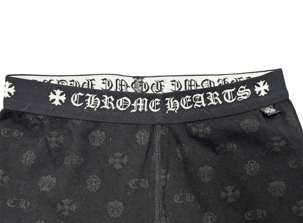 New and unused CHROME HEARTS Horseshoe Leggings Bottoms All over pattern Black White Cotton Size XS Used 4b005023