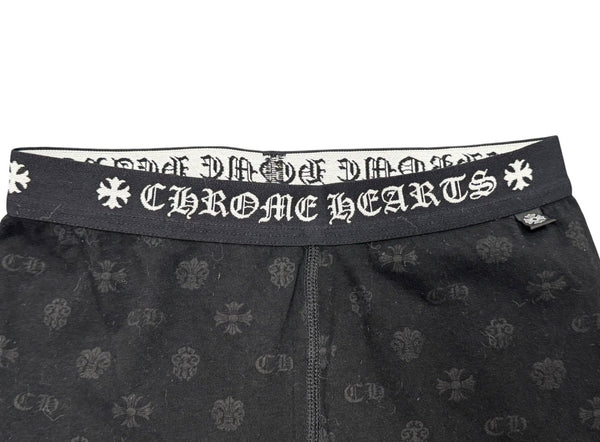 新品未使用 CHROME HEARTS クロムハーツ ホースシュー レギンス ボトムス 総柄 ブラック ホワイト コットン サイズXS 中古 4b005023