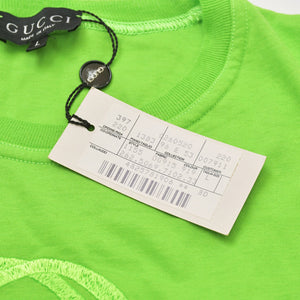 New and unused GUCCI Gucci Interlocking G Embroidered Cotton Jersey T-shirt 1155 Bright Green Cut and Sewn L Size Used 4a005057
