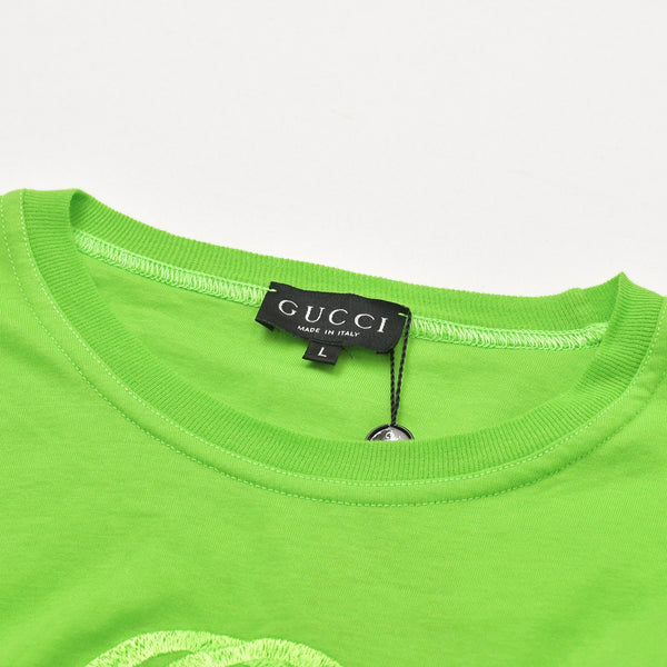 New and unused GUCCI Gucci Interlocking G Embroidered Cotton Jersey T-shirt 1155 Bright Green Cut and Sewn L Size Used 4a005057